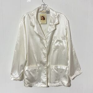 NEW Jaclyn Smith IVORY Satin POLKA DOT Pajama Top XL Button Up SOFT Interior